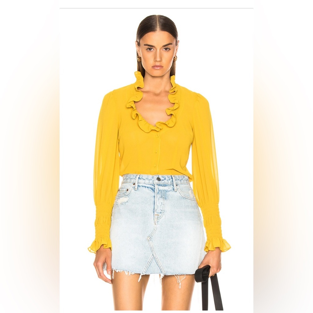 Alexis Scyler Dark Yellow Smocked Long Sleeve Ruffled Blouse Size Medium